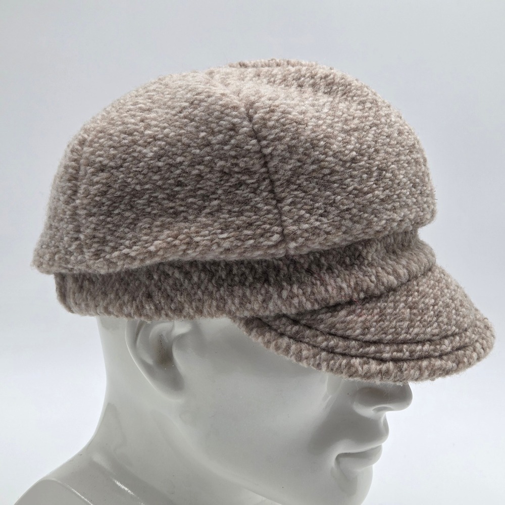 Bordoni Womens Newsboy Cap Beige Wool Blend Herringbone Made in Italy - Picture 3 of 7